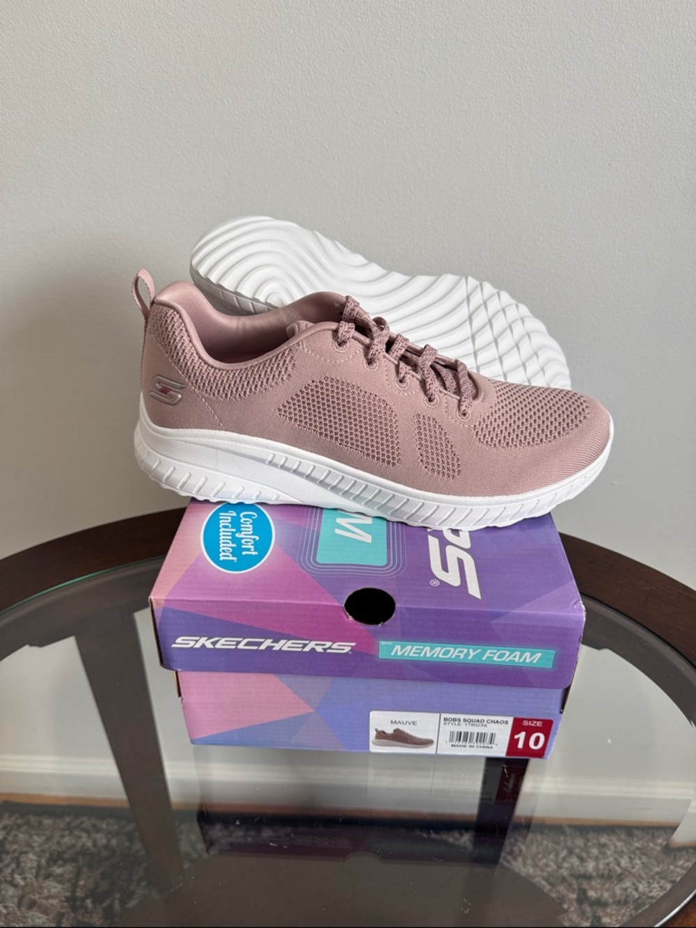 Skechers BOB Squad Chaos Women’s Mauve Knit Memory Foam Athletic Sneakers